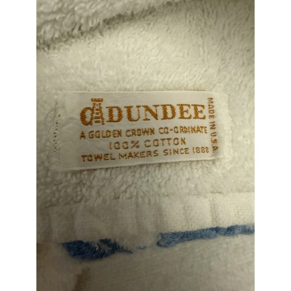 Vintage Dundee 7 Piece Set Bath & Hand Towel Retro Blue Floral Embroidery U.S.A.